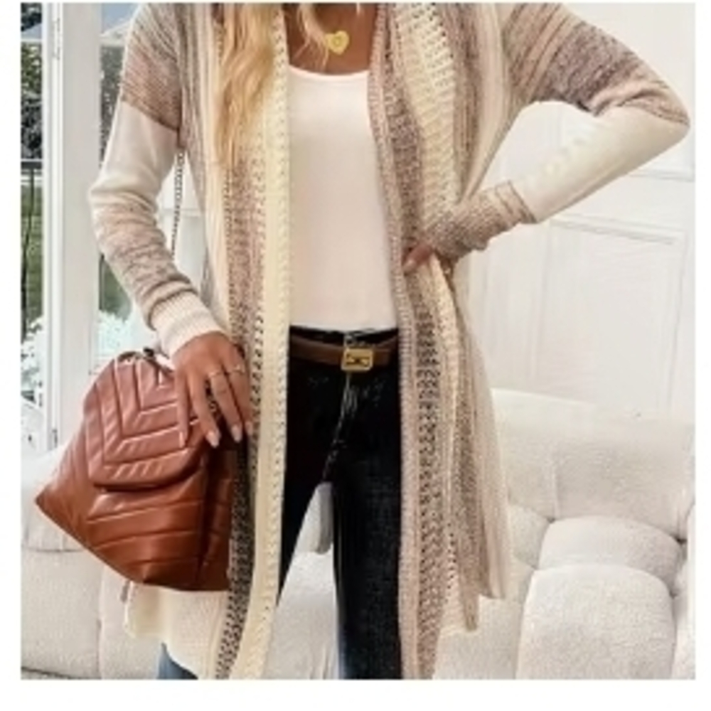 Chic Cream and Brown Women's Cardigan